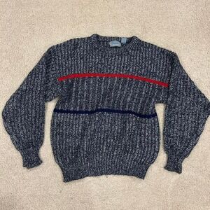 Vintage 80's Weekends California Men LOOSE KNIT Gray Red‎  Winter Sweater large